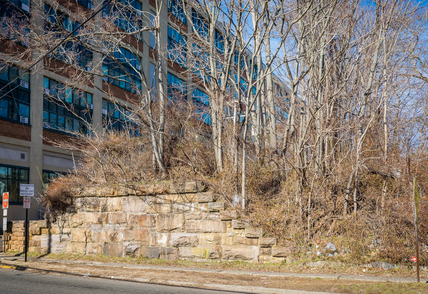 Railroad bridge abutment at Center Street
